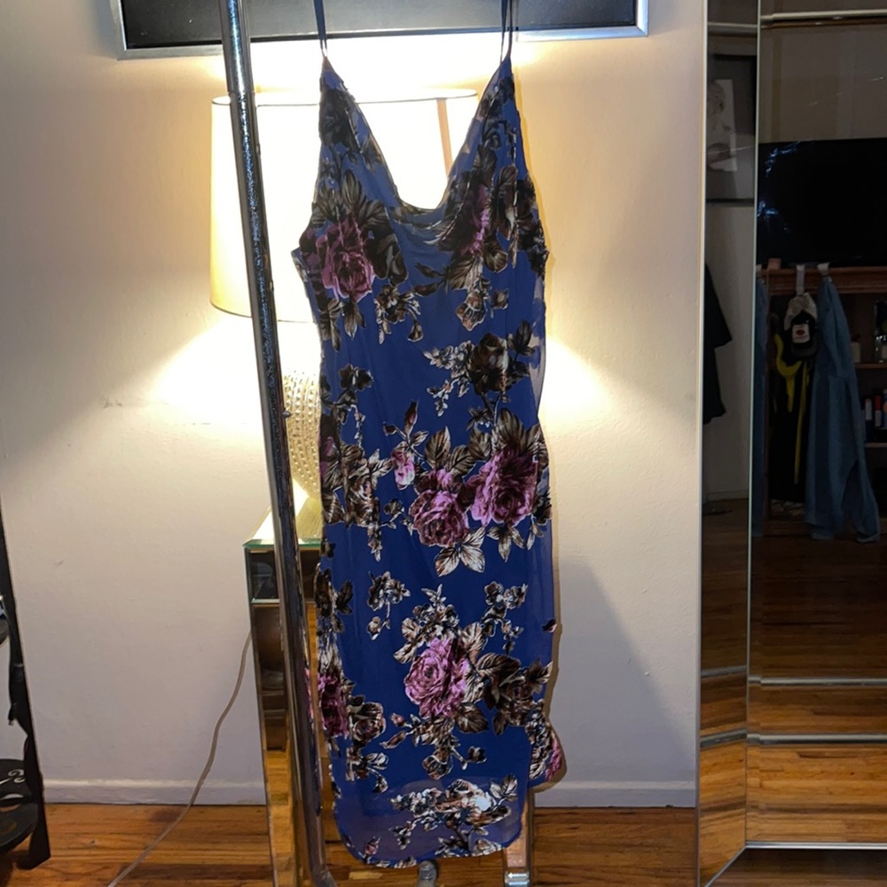 Princess Polly Jacquard Dress Midnight moon mini cowl neck velvet floral Small - Picture 4 of 9